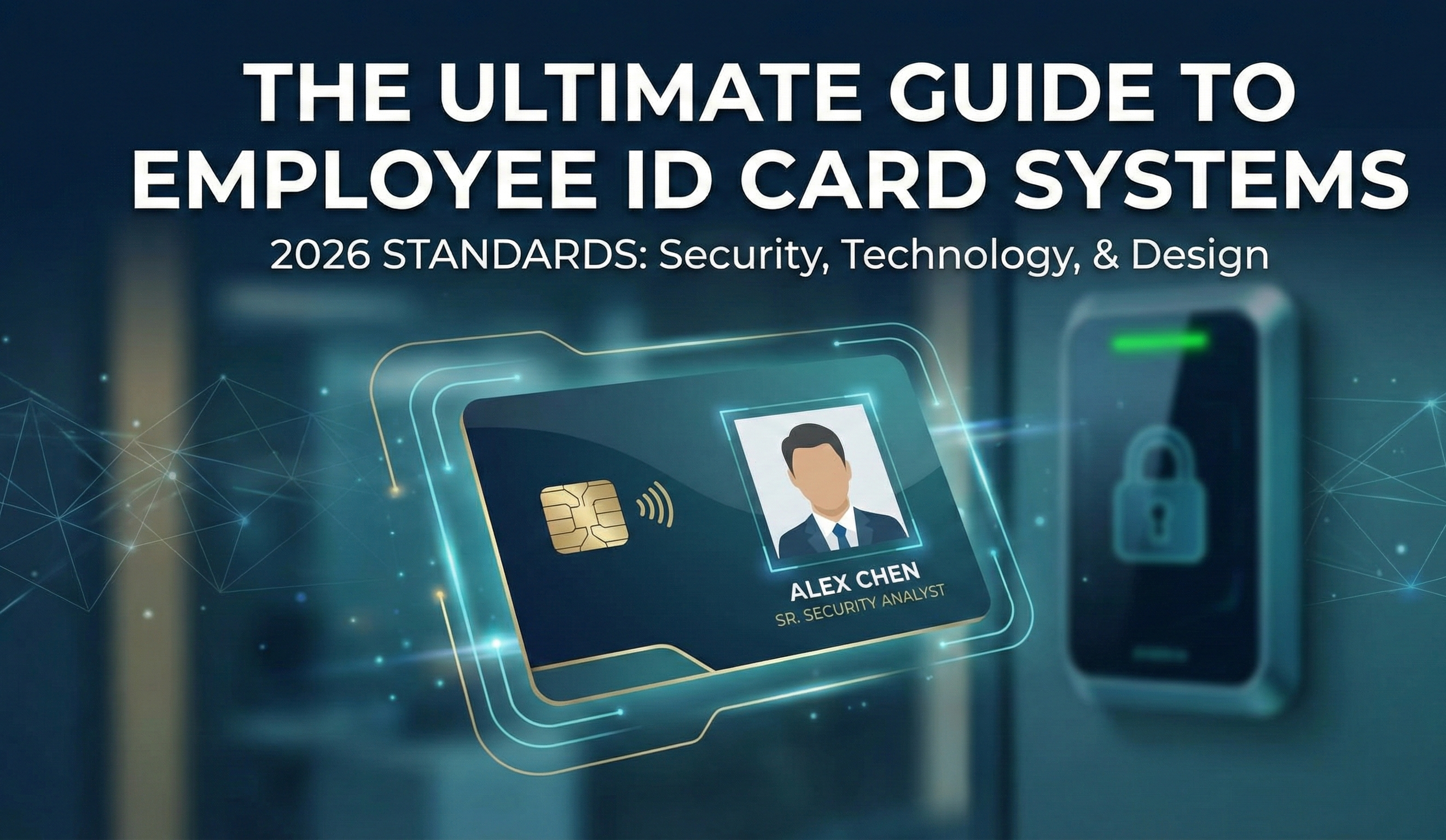 Professional corporate employee ID card featuring encrypted smart chip and holographic security overlay on a high-grade PVC surface.